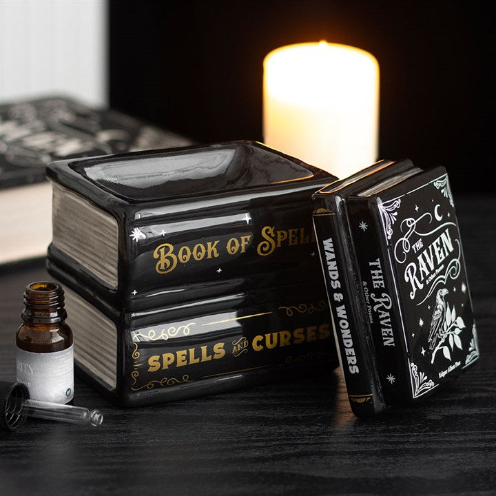 Book of spells oil burner and wax melter with lid off