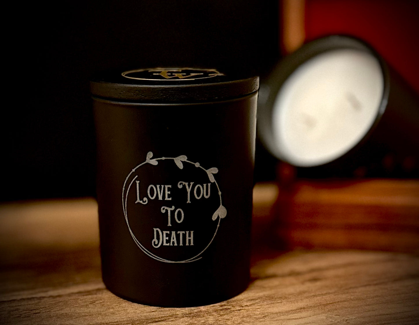 Rose & Pink Pepper candle in matte black jar with lid