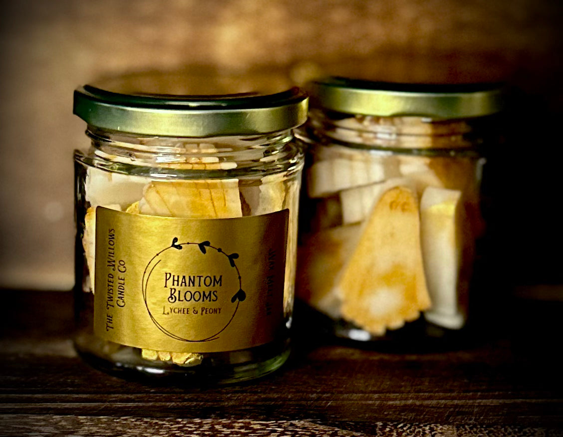 Lychee and Peony scented wax melts in a jar