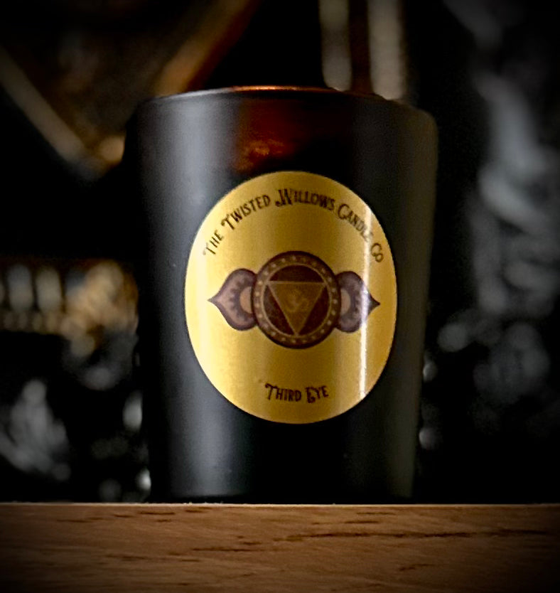Gothic spiritual votive candle with soy wax and smoky clary sage aroma for meditation and ritual.
